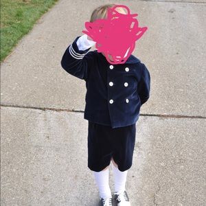 Papo d'Anjo Navy Blue Velvet Kids Matching Set